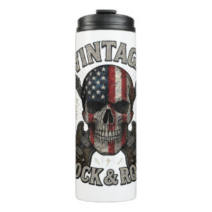 Garrafa Térmica Guitarra Vintage Rock Crânio Bandeira Americana Re