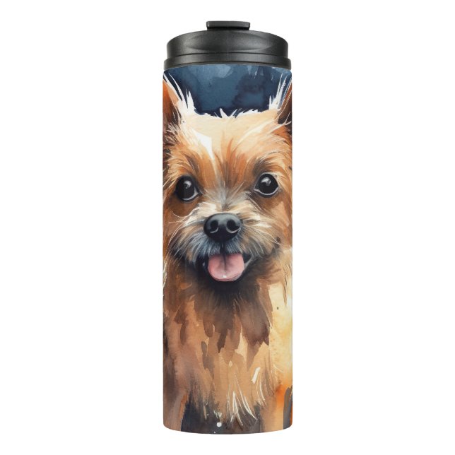 Garrafa Térmica Halloween Australian Terrier Com Abóboras Assustad (Frente)