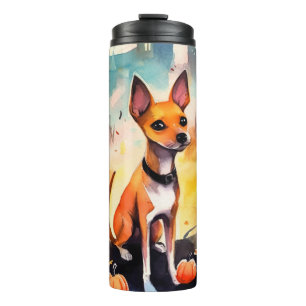 Garrafa Térmica Halloween Basenji Com Pumpkins Assustado