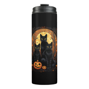 Garrafa Térmica Halloween Black Cat Van Gogh Witch Kawaii Pumpkin