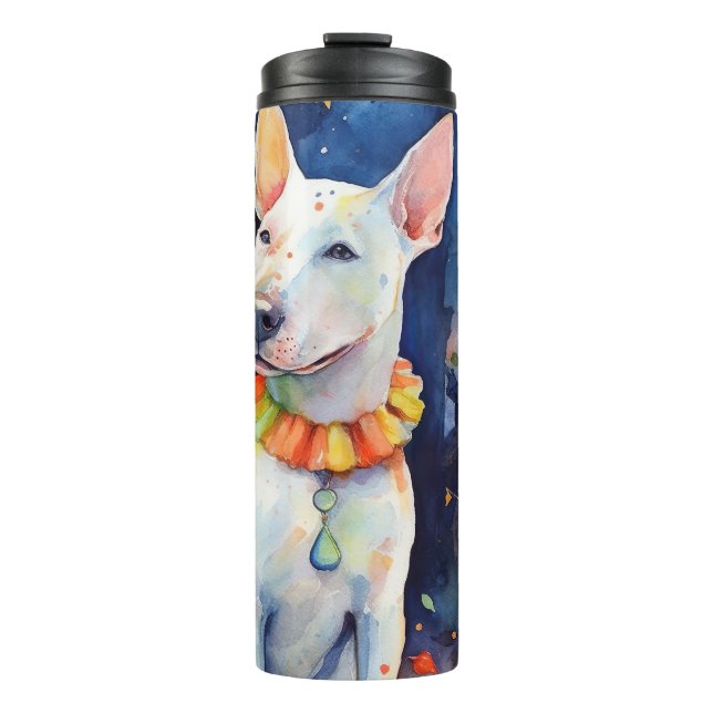 Garrafa Térmica Halloween Bull Terrier Com Pumpkins Assustado (Frente)