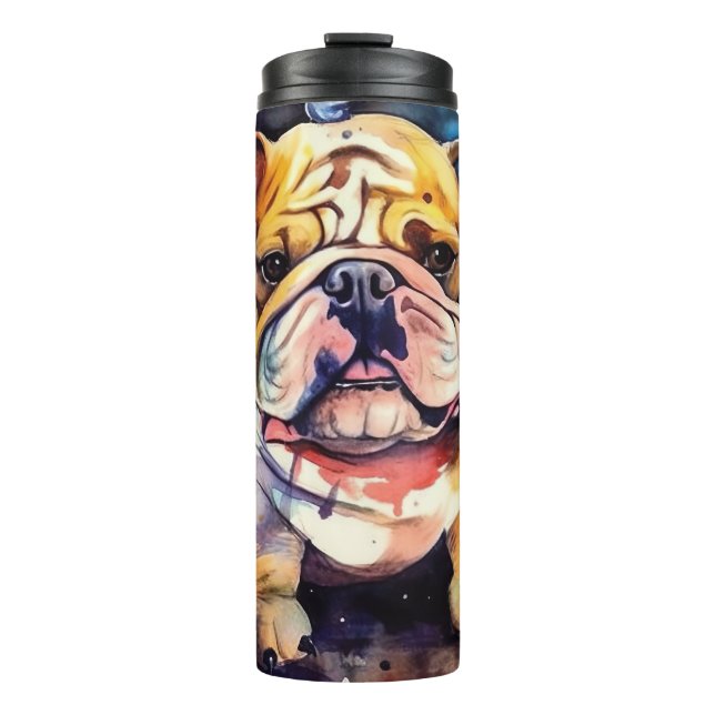 Garrafa Térmica Halloween Bulldog Com Pumpkins Assustado (Frente)