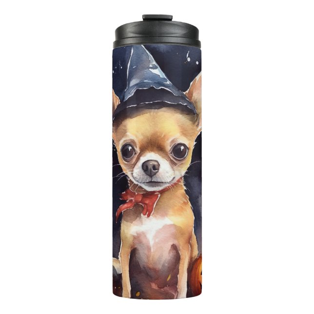 Garrafa Térmica Halloween chihuahua com Pumpkins assustado (Frente)
