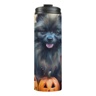Garrafa Térmica Halloween Keeshond Com Pumpkins Assustado