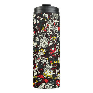 Garrafa Térmica Halloween Mini Doodle Vintage Patterno