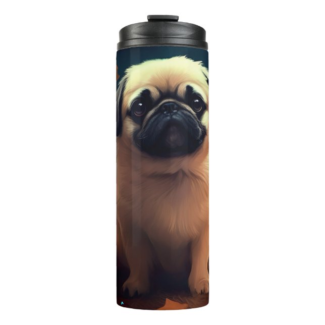 Garrafa Térmica Halloween Pekingese Com Pumpkins Assustado (Frente)