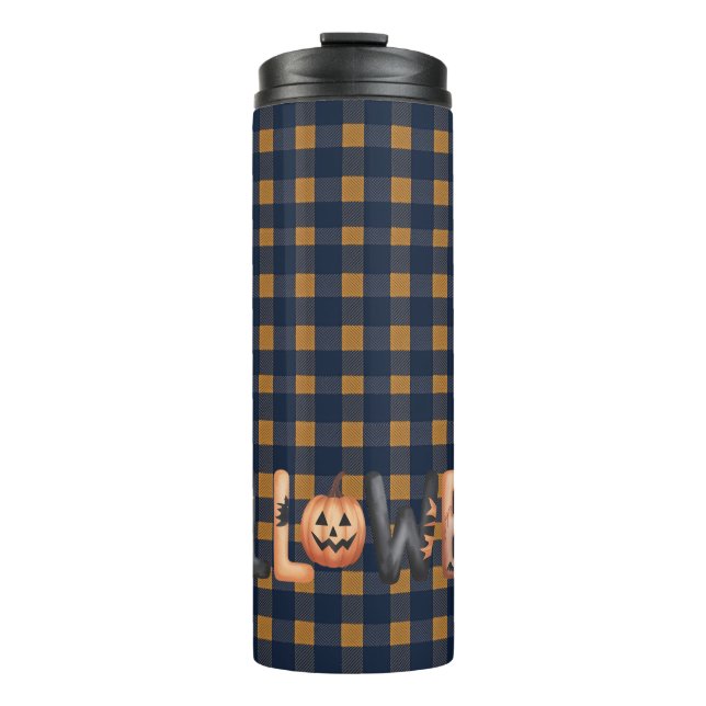 Garrafa Térmica Halloween Plaid Pumpkin Typography (Frente)