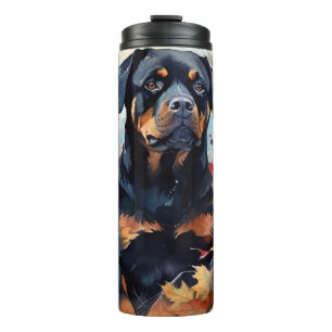 Garrafa Térmica Halloween Rottweiler Com Pumpkins Assustado