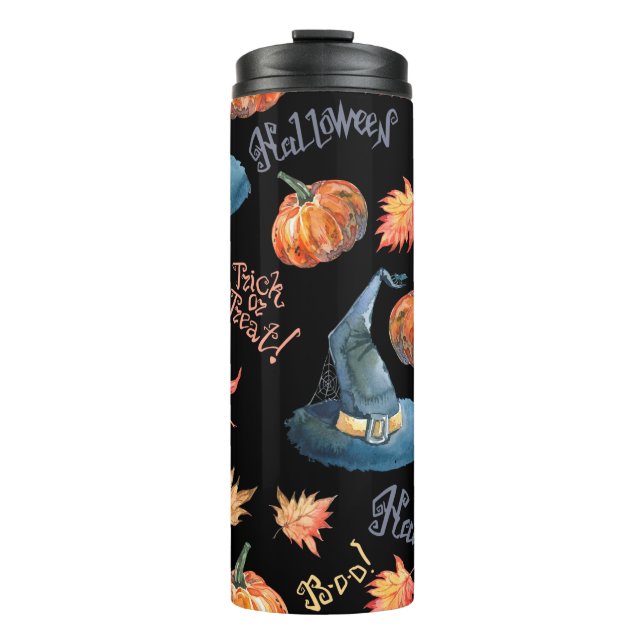 Garrafa Térmica Halloween seamless pattern with halloween pumpkin, (Frente)