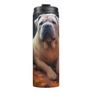 Garrafa Térmica Halloween Shar Pei Com Pumpkins Assustado
