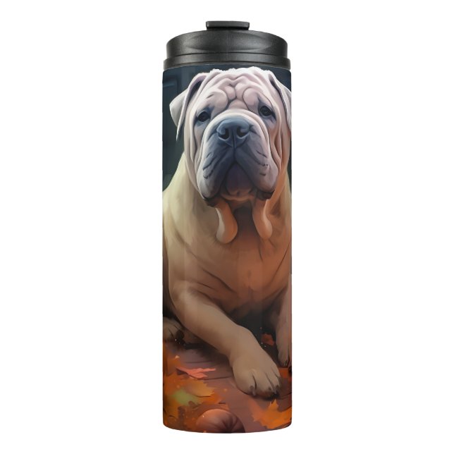 Garrafa Térmica Halloween Shar Pei Com Pumpkins Assustado (Frente)
