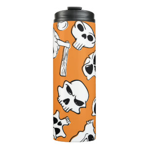 Garrafa Térmica Halloween Skulls Bones Doodle Patterno