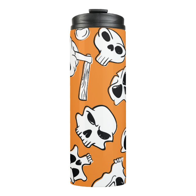 Garrafa Térmica Halloween Skulls Bones Doodle Patterno (Frente)