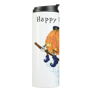 Garrafa Térmica Halloween Thermal Tumbler Witch Pumpkin Voando