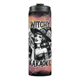 Garrafa Térmica Halloween Vintage Pin-up Witchy Karaoke