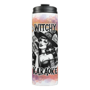 Garrafa Térmica Halloween Vintage Pin-up Witchy Karaoke