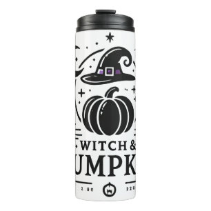 Garrafa Térmica Halloween Witch Hat e Pumpkin Design Magic Art