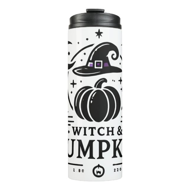 Garrafa Térmica Halloween Witch Hat e Pumpkin Design Magic Art (Frente)