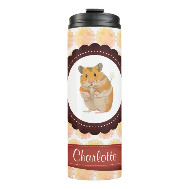 Garrafa Térmica Hamster das Meninas Vermelhas e Rosa (Frente)