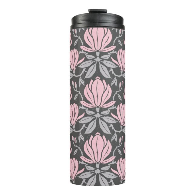 Garrafa Térmica Hand-drawn seamless pattern with magnolia flowers. (Frente)