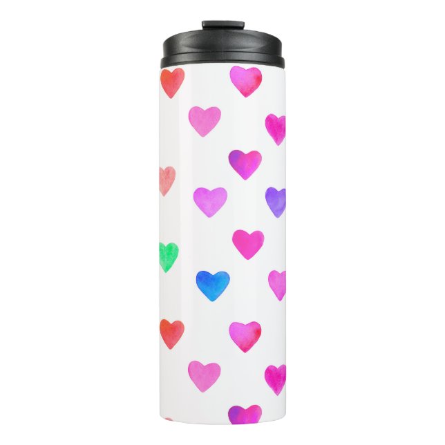 Garrafa Térmica hand painted watercolor hearts pattern Valentine's (Frente)