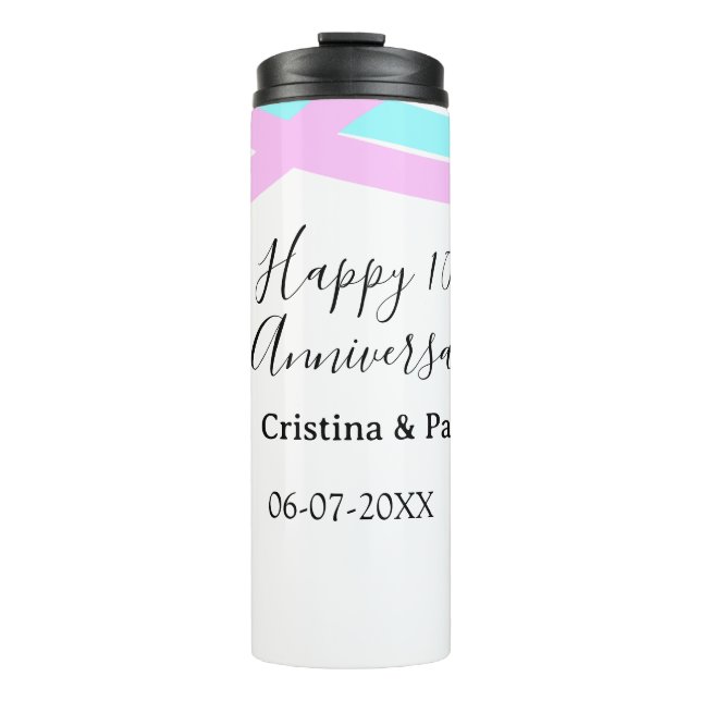 Garrafa Térmica Happy 10th anniversary simple minimal wedding name (Frente)