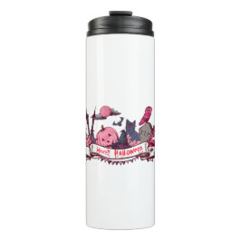 Garrafa Térmica Happy Halloween Banner with Castle, Pumpkin, Black