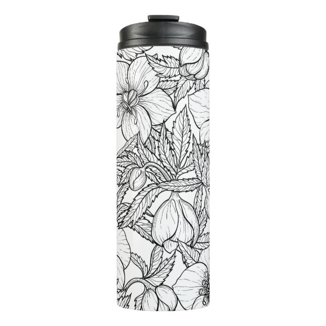Garrafa Térmica Hellebores a preto e branco (Frente)