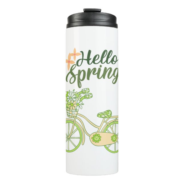 Garrafa Térmica Hello Spring Vintage Bicycle Illustration  (Frente)