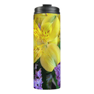Garrafa Térmica Hemerocallis Amarelas & Flores de Lilás Roxo