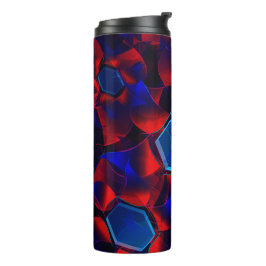 Garrafa Térmica Hexágono azul misturado com curvas vermelhas sobre