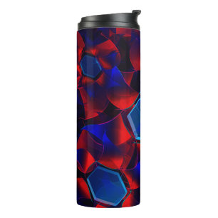 Garrafa Térmica Hexágono azul misturado com curvas vermelhas sobre