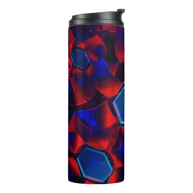 Garrafa Térmica Hexágono azul misturado com curvas vermelhas sobre (Giro à esquerda)