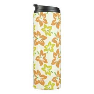 Garrafa Térmica Hibisco Amarelo, Hibisco Laranja, Padrão Floral