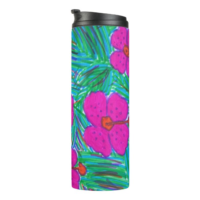 Garrafa Térmica Hibiscus rosa e Folhas de Palma (Rotação à direita)