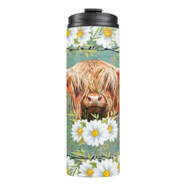 Garrafa Térmica Highland Cow Daisies (Frente)