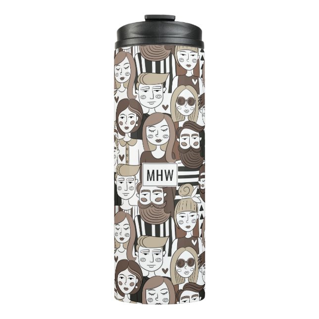 Garrafa Térmica Hipster Padrão monograma personalizado tumbler (Frente)