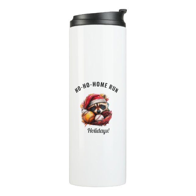 Garrafa Térmica Ho-Ho-Home Run Raccoon — Baseball Travel Mug (Giro à esquerda)