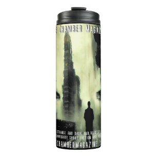 Garrafa Térmica homem e cityscape ciberpunk Revista Câmara