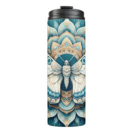 Garrafa Térmica Hummingbird Moth Mandala em Dourado, Branco e Azul