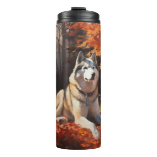 Garrafa Térmica Husky Siberiano nas Folhas de Outono Caem Inspirar
