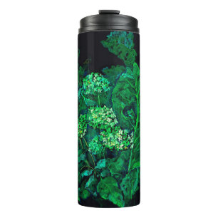 Garrafa Térmica Hydrangea e Horseradish Floral Art Preto e Verde