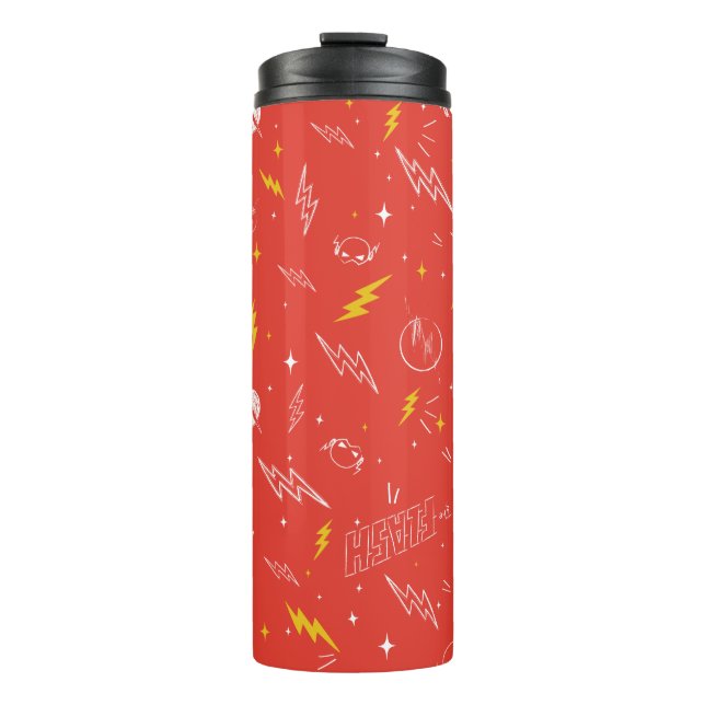 Garrafa Térmica Ícone de Relâmpago do Flash e Padrão de Desenhos (Frente)