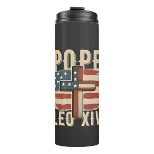 Garrafa Térmica Igreja Cristã do Papa Leão XIV Bandeira dos EUA