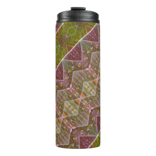 Garrafa Térmica Ikat de Bronze e Folha Verde também