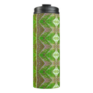 Garrafa Térmica Ikat de Folha Verde e Bronze