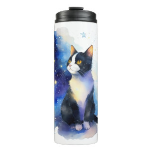 Garrafa Térmica Ilustração Adorável de Aquarela Tuxedo Cat