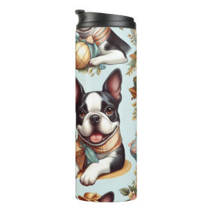 Garrafa Térmica Ilustração Cute Vintage de Boston Terrier
