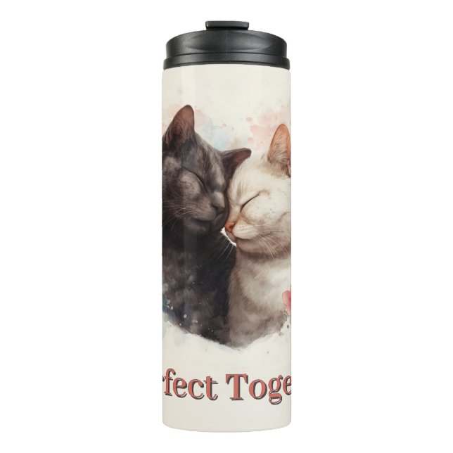 Garrafa Térmica Ilustração de Aquarela de Dois Gatos Nuzzling (Frente)