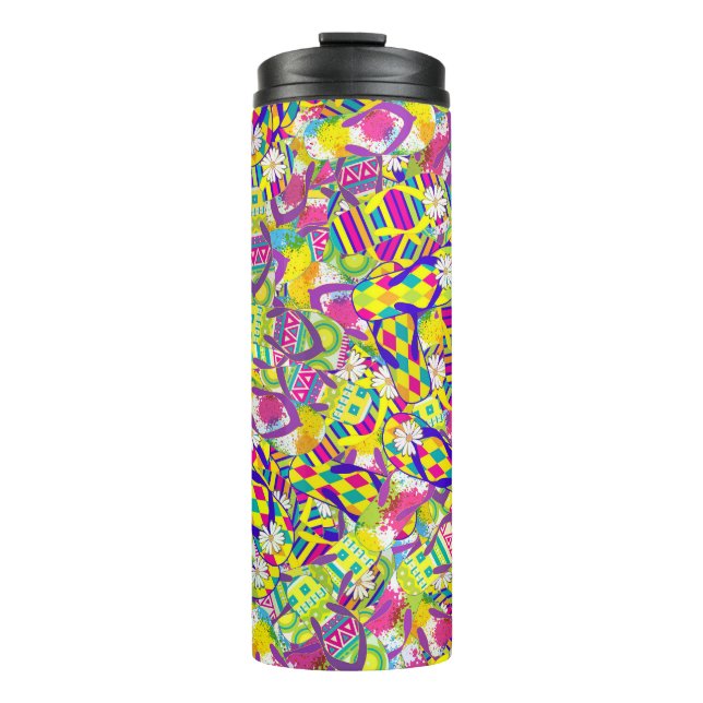 Garrafa Térmica Ilustração de Aquarela, Padrão de Inundação de Sac (Frente)